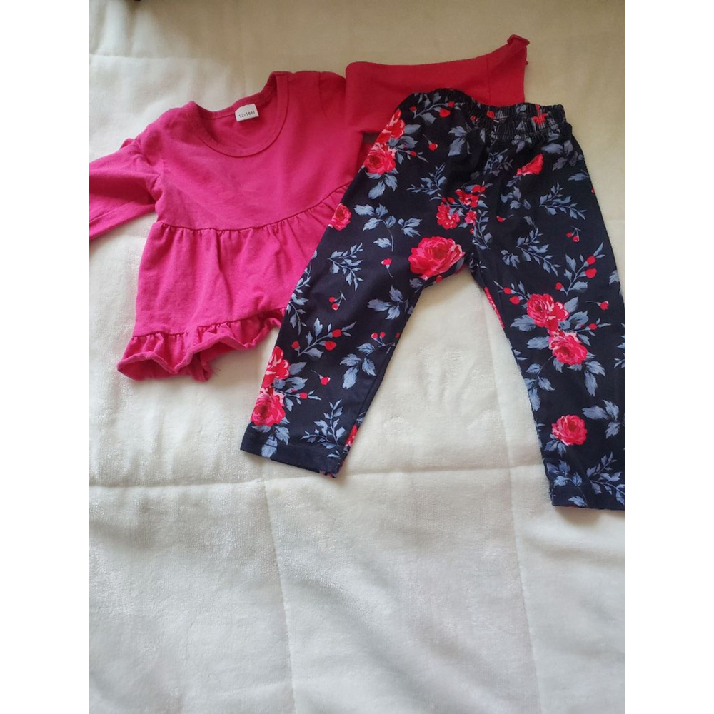 Girl Outfit Set 12-18M Pink & Floral Pants